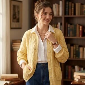 Vintage Adele Joyce Women's Front Buttons Cardigan Sweater Long Sleeves Granny